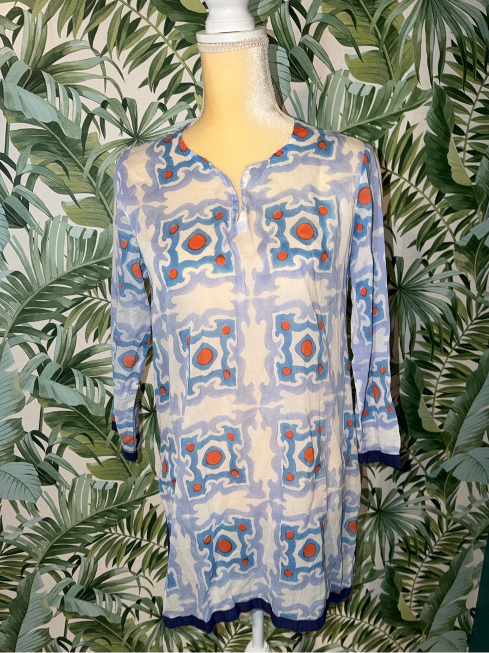 Oliphant Blue and Orange Printed Tunic Top S